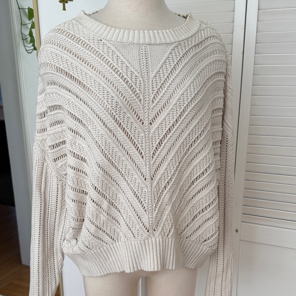 Old Navy Cream Open-Knit Crewneck Sweater